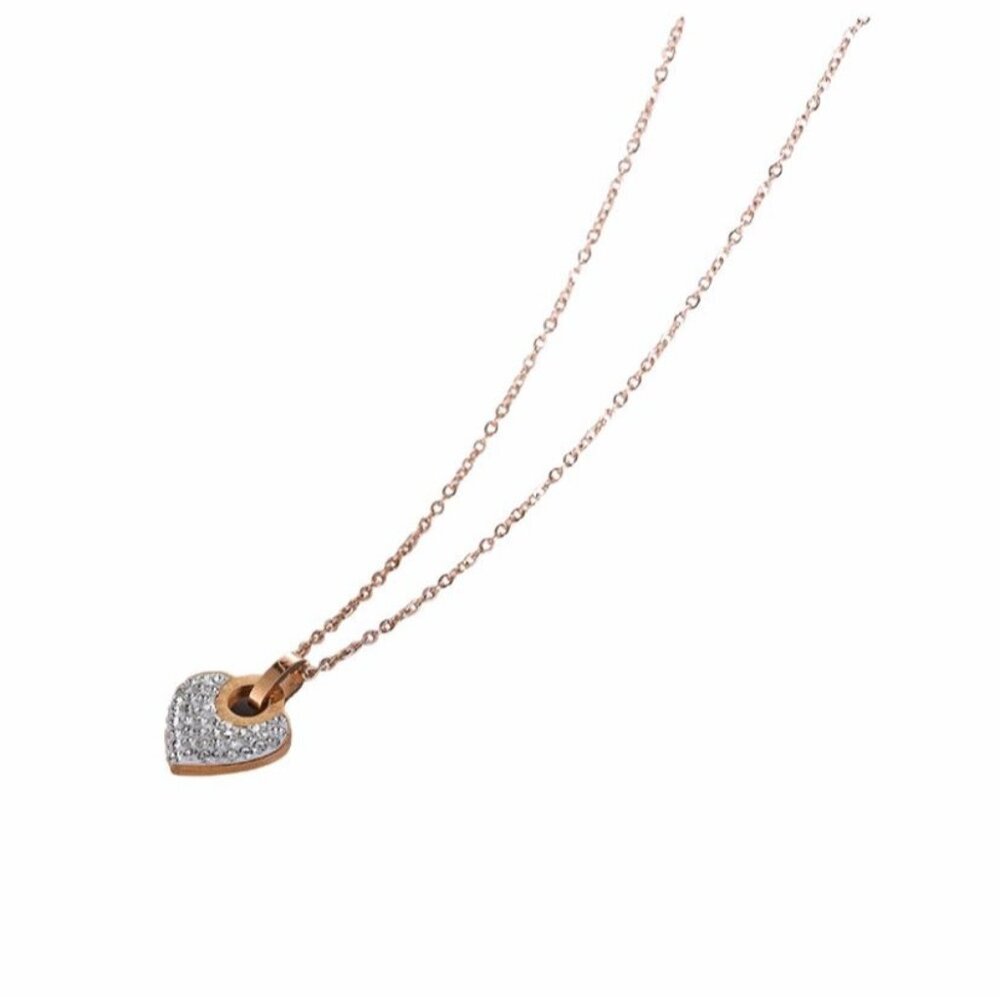 Inlaid Crystals Love‎ Lock White Necklace Titanium Steel & Artificial Diamond